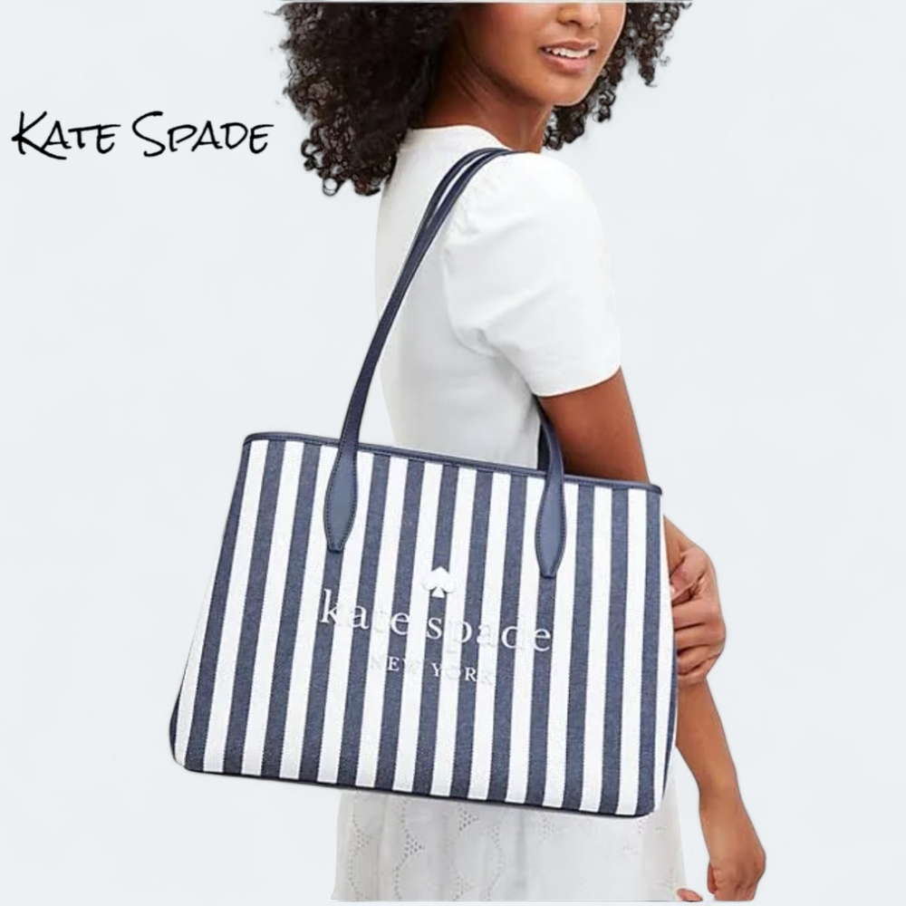 Kate Spade Street Tote Striped Side Snap Tote Bag New Without Tags - Picture 1 of 8